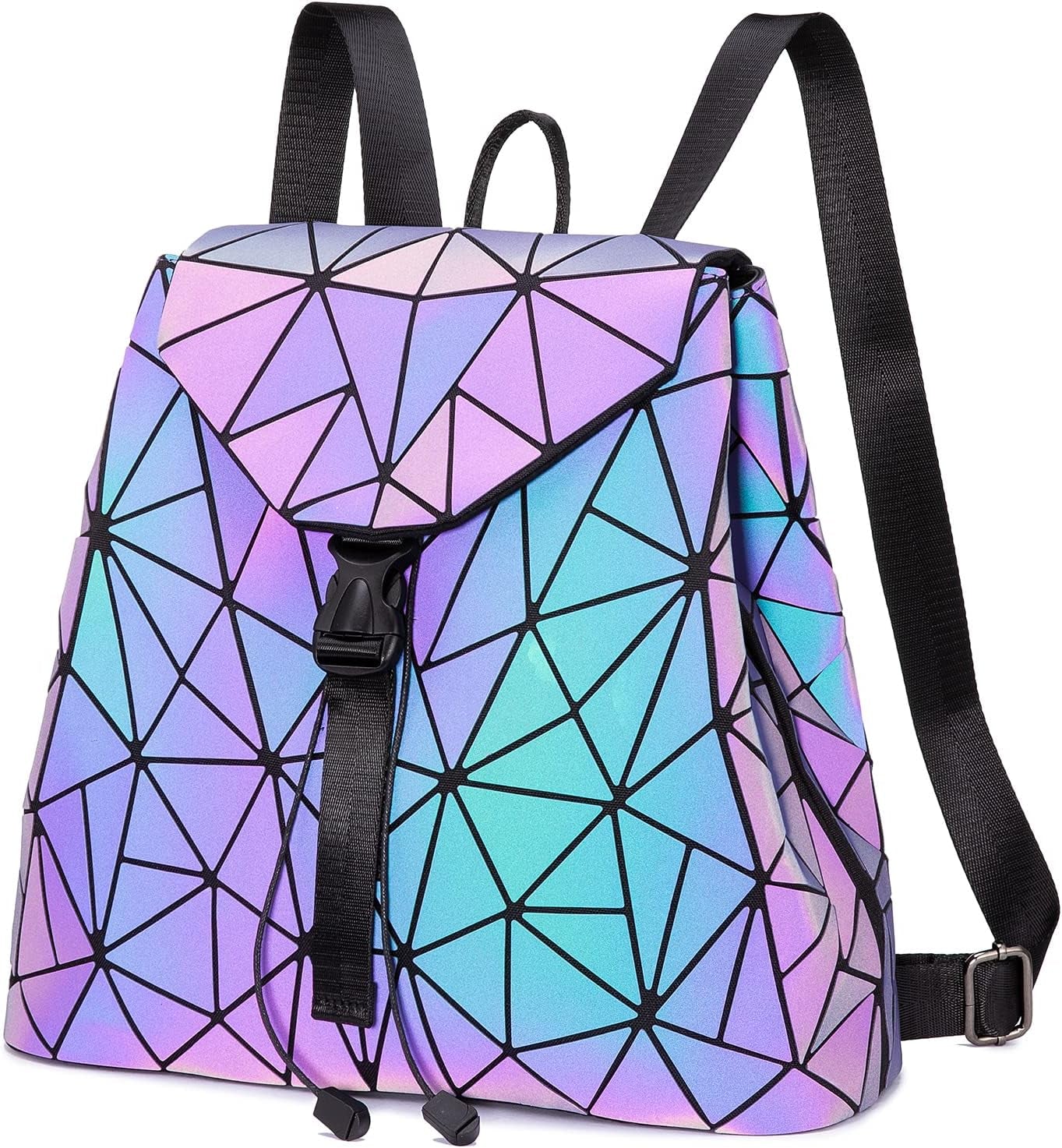 Geometric Luminous Backpack for Women Holographic Reflective Purses Crossbody Bag Wallet