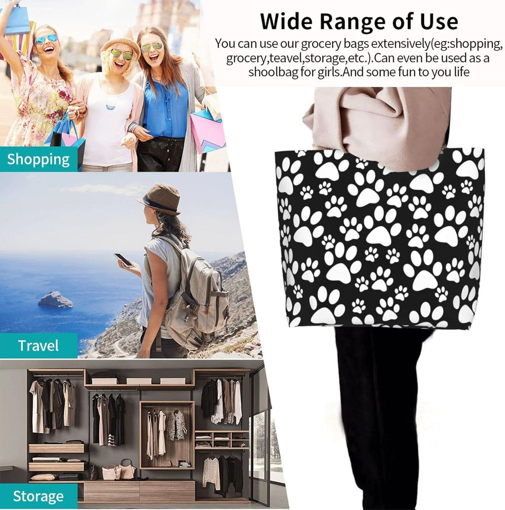 Dog Paws Canvas Tote Bag Large Women Casual Shoulder Bag Handbag, Reusable Multipurpose Heavy Duty Shopping Grocery Shoulder Bag for Outdoors.