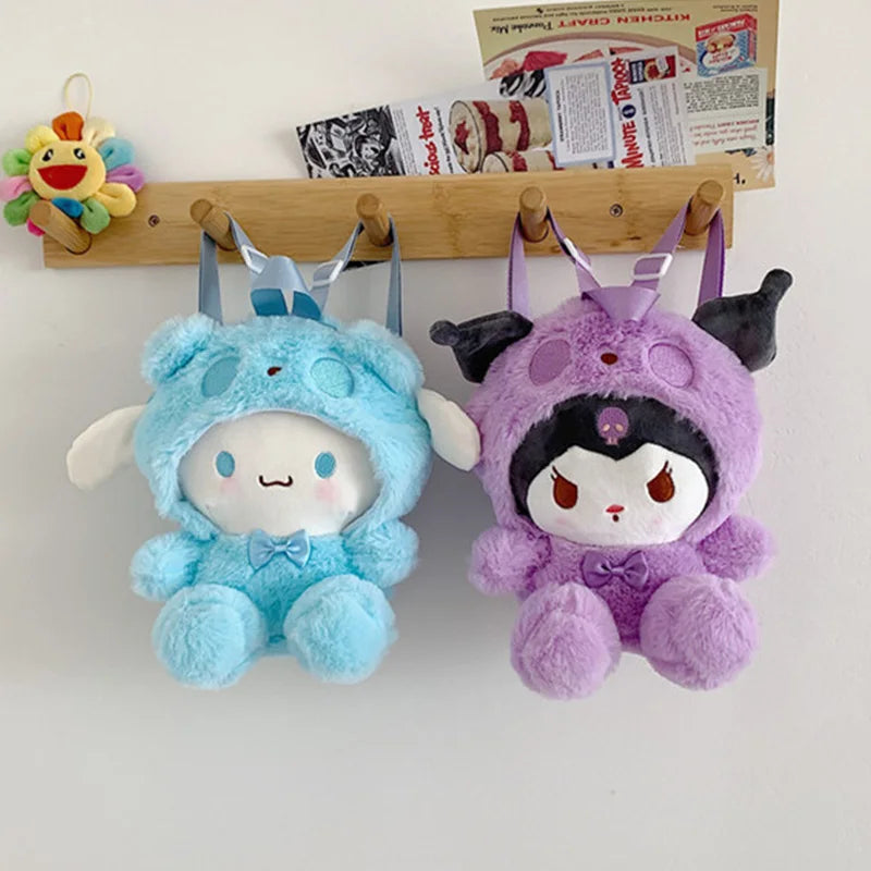 22Cm Kawaii  Plush Backpack Anime Kuromi Hello Kitty Cinnamoroll Plushie Bag Anime Cartoon Shoulder Backpacks Girl Gifts