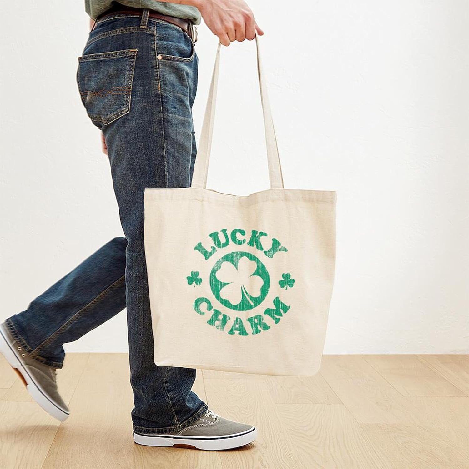 Vintage Lucky Charm Tote Bag Natural Canvas Tote Bag, Reusable Shopping Bag