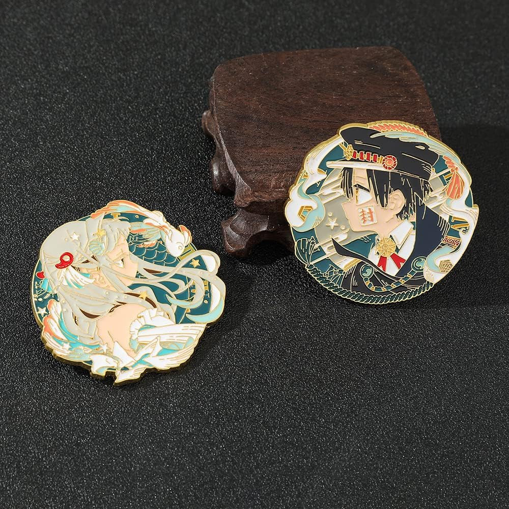 2Pcs Toilet Bound Hanako Kun Pins Set, Anime Manga Yashiro Nene Hanako Kun Merch Metal Enamel Pins Set, Brooch Lapel Pins for Backpack Bag Accessories, Anime Fans Collection Gifts