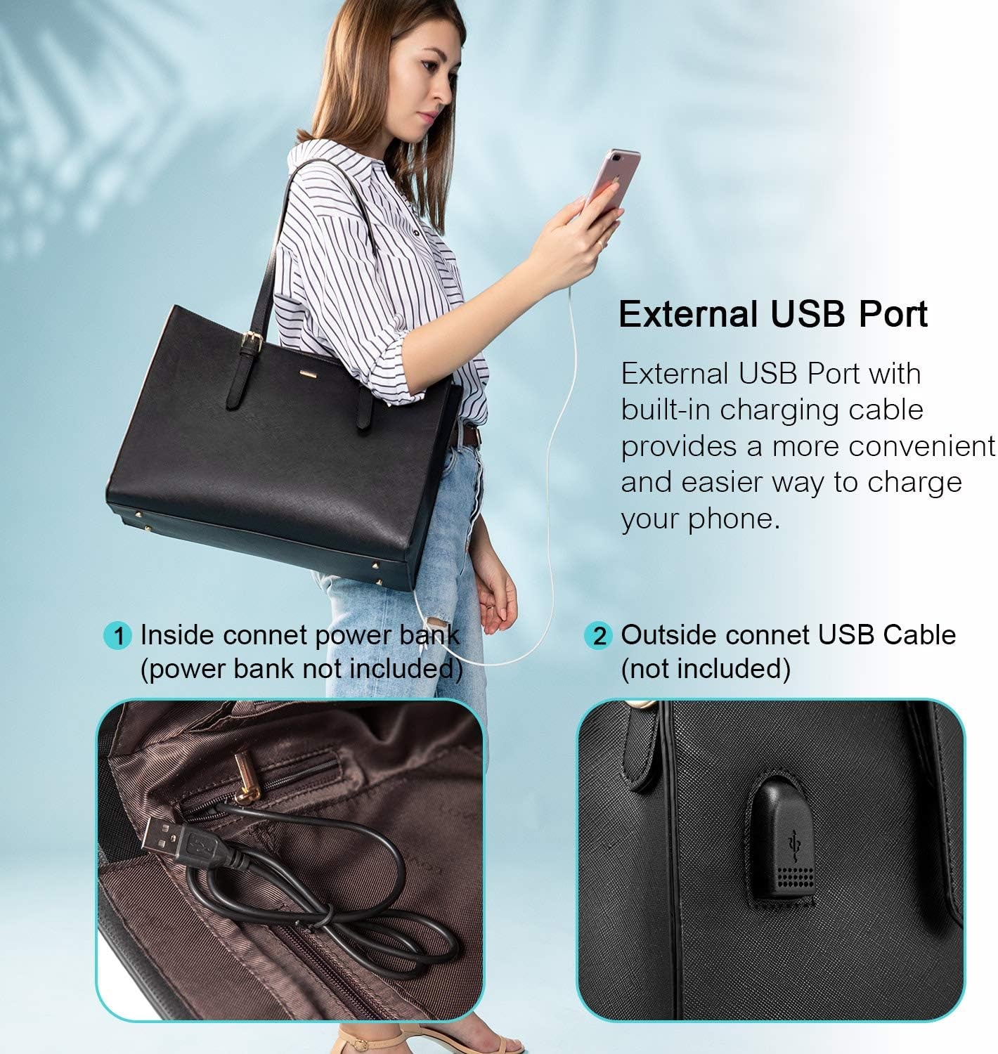 Laptop Bag for Women Professional Computer Bag Structured Leather Laptop Purse Large Laptop Tote Bag, 15.6-Inch, Black