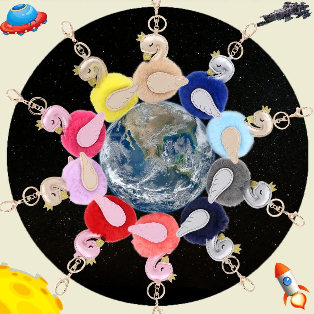 Christmas Gift 2 Pcs Pompom Doll Pendant Wallet Ornaments Leather Swan Keychain Fluffy Accessories Car Bag Ornaments