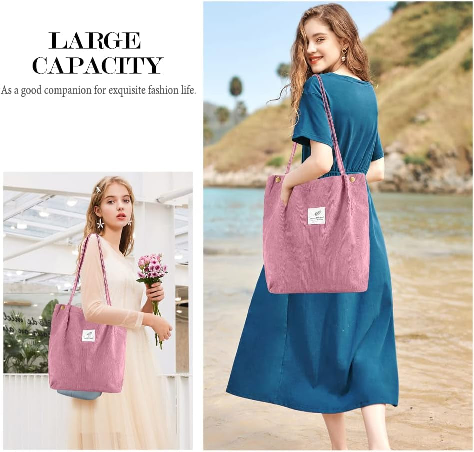 Corduroy Tote - Cute Women'S Shoulder Bag, Book Bag, Purse