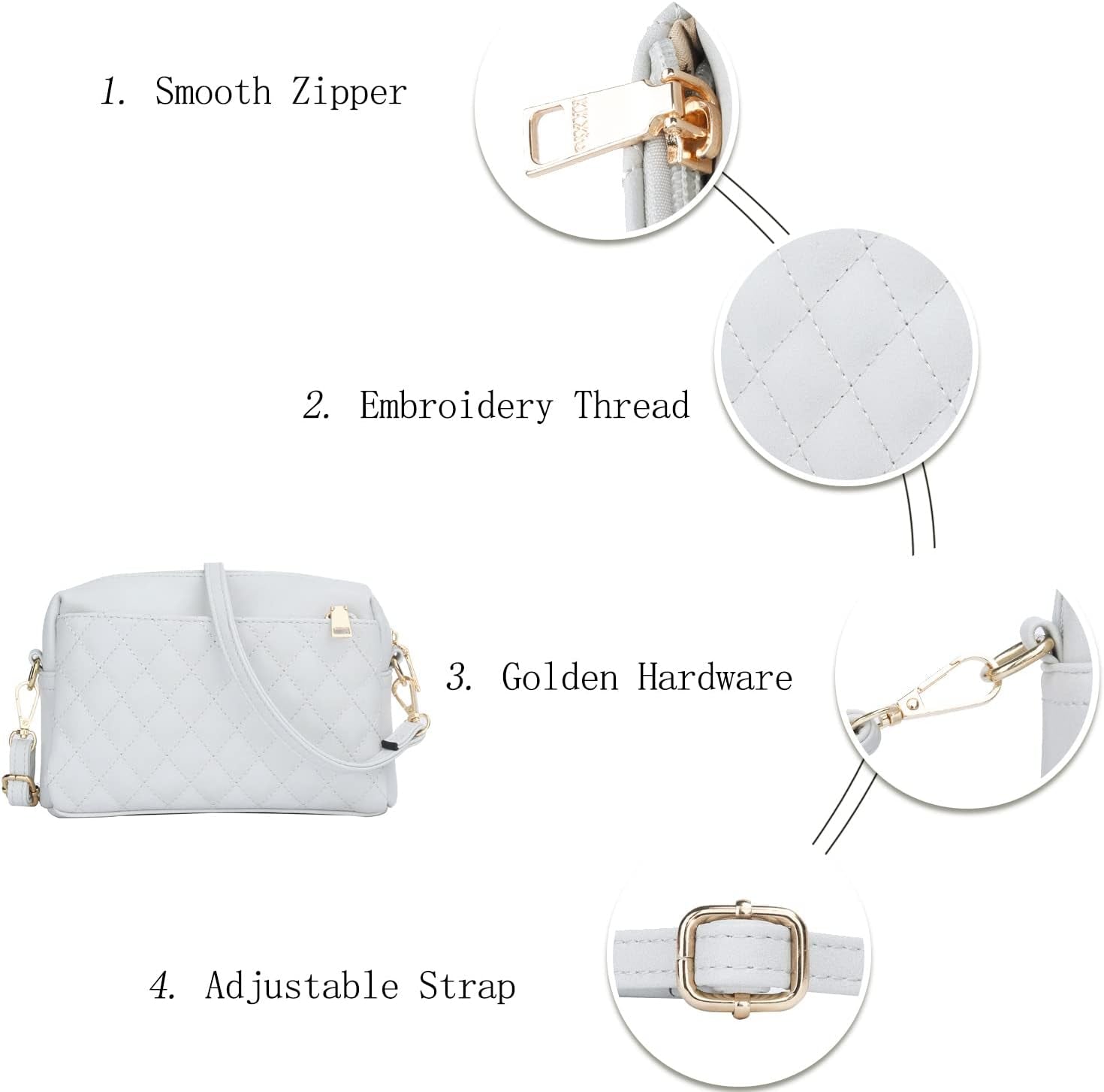 Triple Zip Lightweight Small Crossbody Bags for Women Quilted Shoulder Purses and Handbags