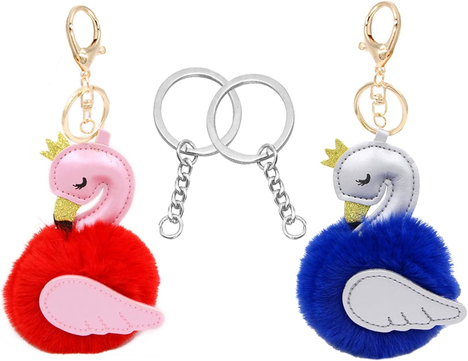 Christmas Gift 2 Pcs Pompom Doll Pendant Wallet Ornaments Leather Swan Keychain Fluffy Accessories Car Bag Ornaments