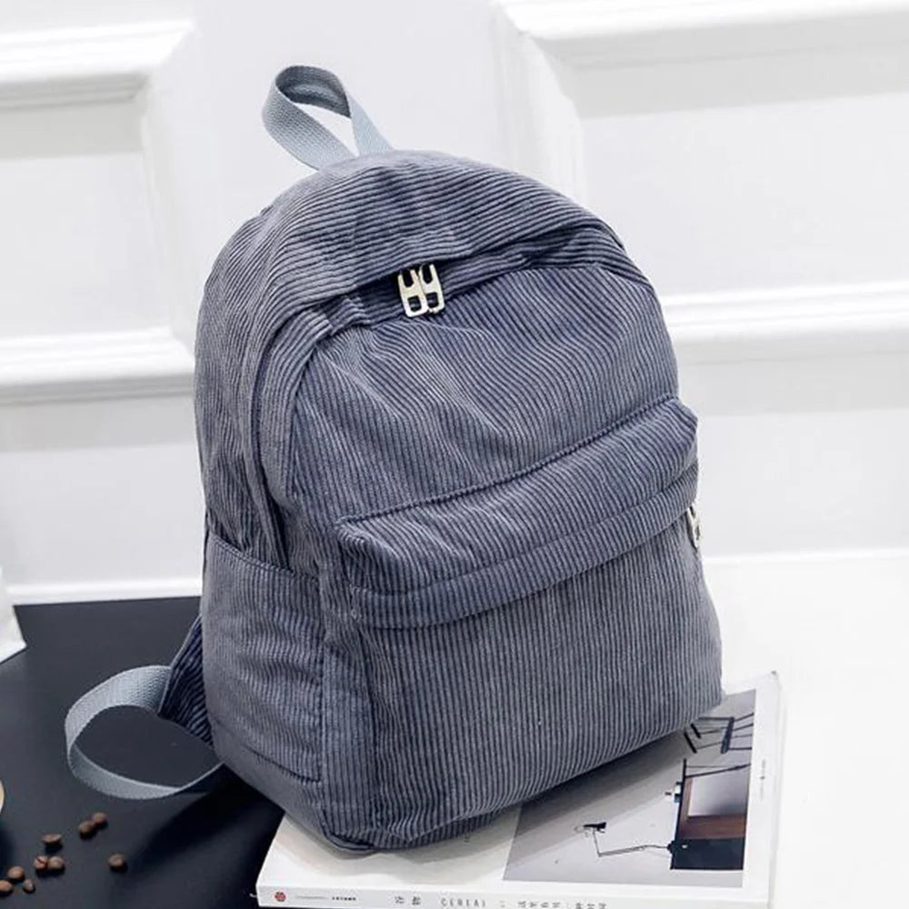 Pure Color Corduroy Backpack Fashion Women School Backpack Women Backpack Teenger Girl School Bags Female Bagpack
