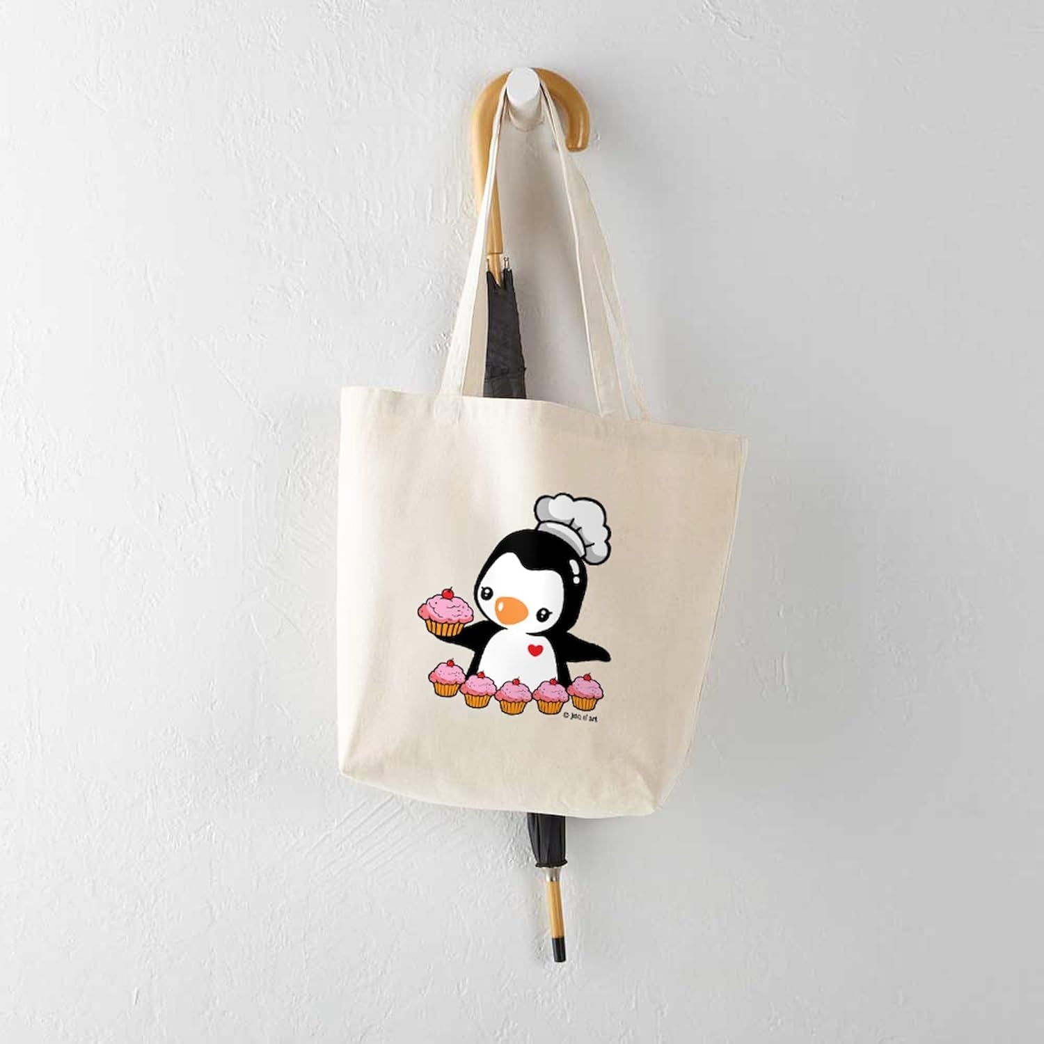 Cooking Penguin Tote Bag Reusable Natural Beige Canvas Shopping Bag
