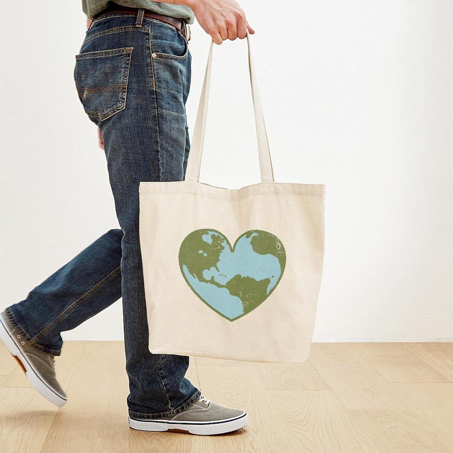 Earth Love Tote Bag Natural Canvas Tote Bag, Reusable Shopping Bag