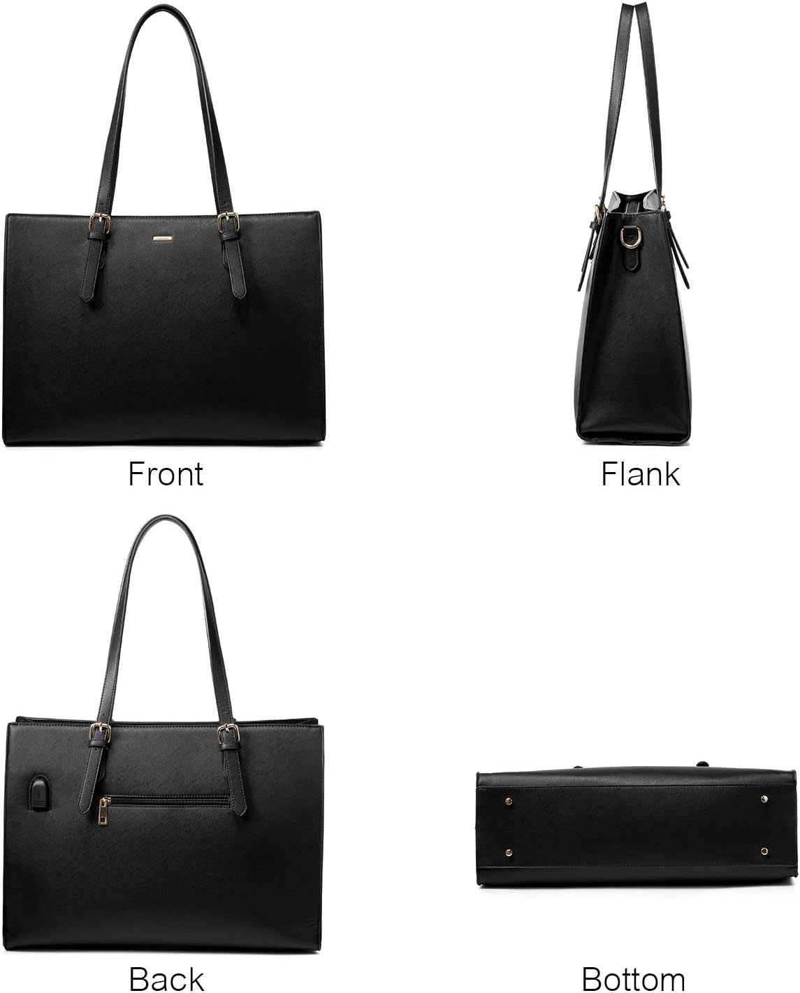 Laptop Bag for Women Professional Computer Bag Structured Leather Laptop Purse Large Laptop Tote Bag, 15.6-Inch, Black
