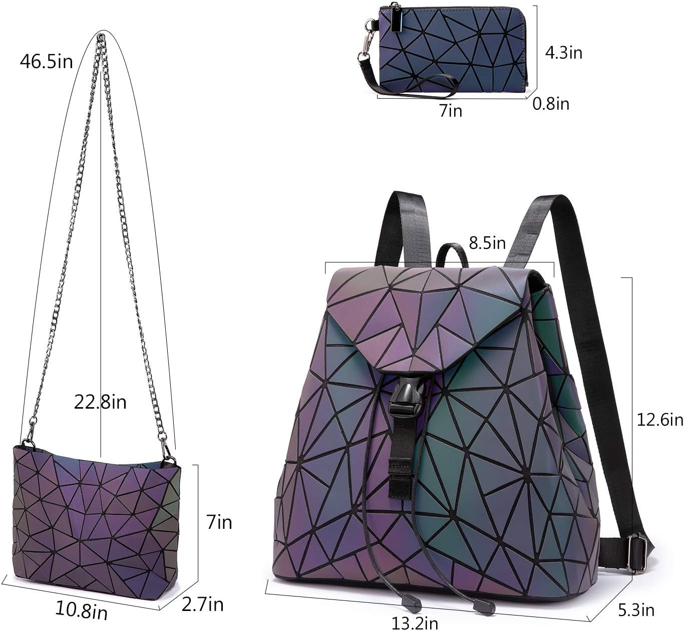 Geometric Luminous Purses and Handbags for Women Holographic Reflective Crossbody Bag Wallet