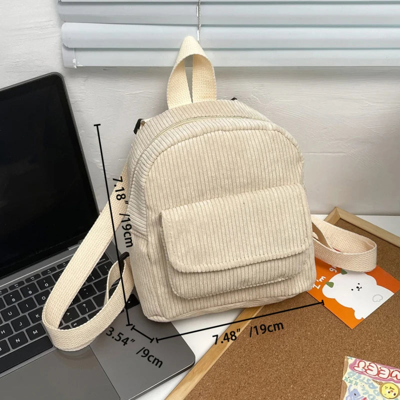 Solid Color Corduroy Mini Backpack Lightweight Small Backpacks Travel Rucksack School Baskpack Casual Girl Backpack