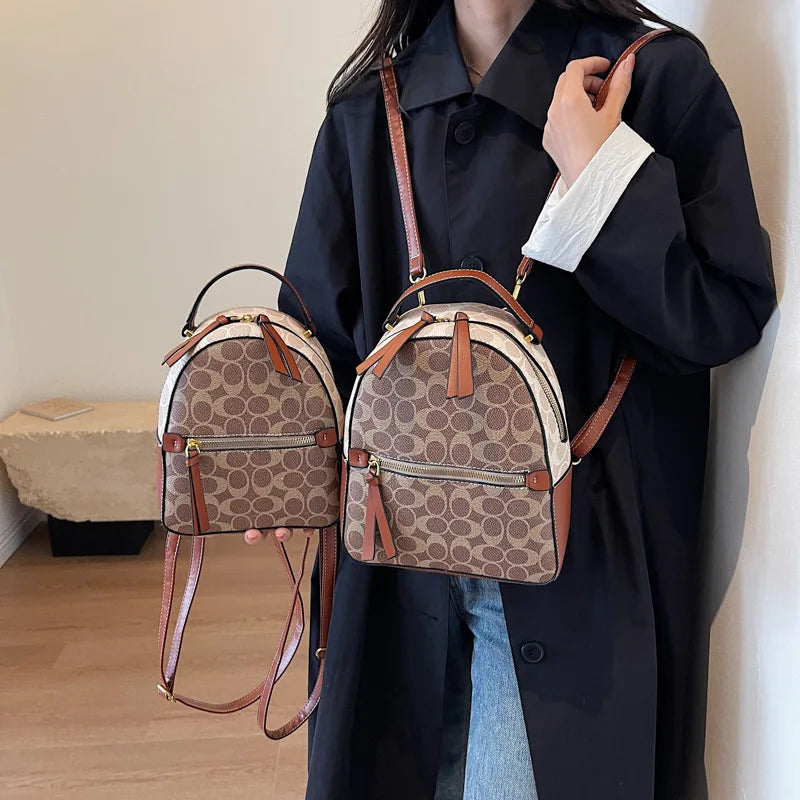 Girl Luxury Vintage Leather Backpack Women'S Stylish Backpacks Brown Shoulde Bag Travel Backpack Beige PVC Faux Leather Backpack
