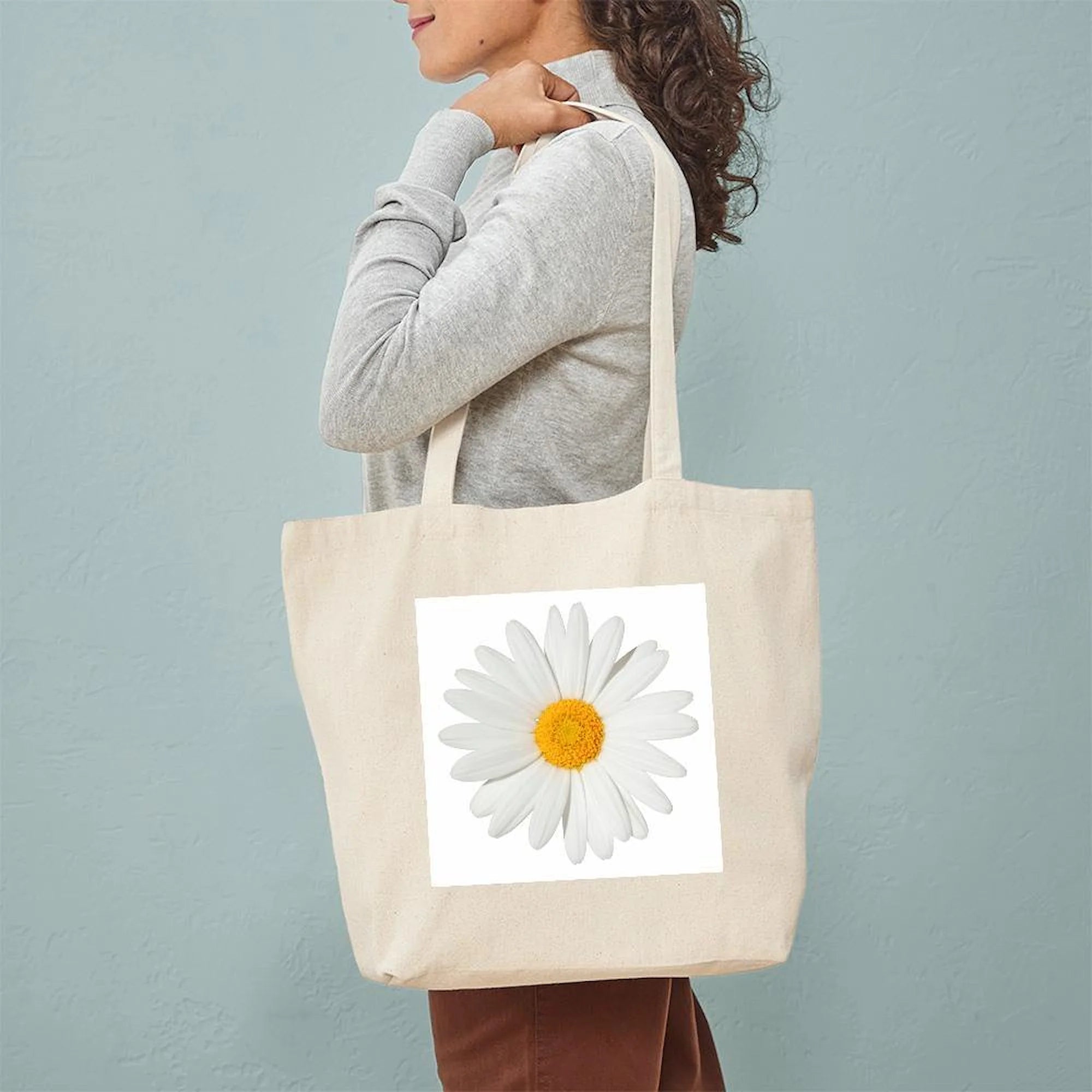 - Daisy Tote Bag - Unisex Canvas Tote Bag, Beige, 1-Piece