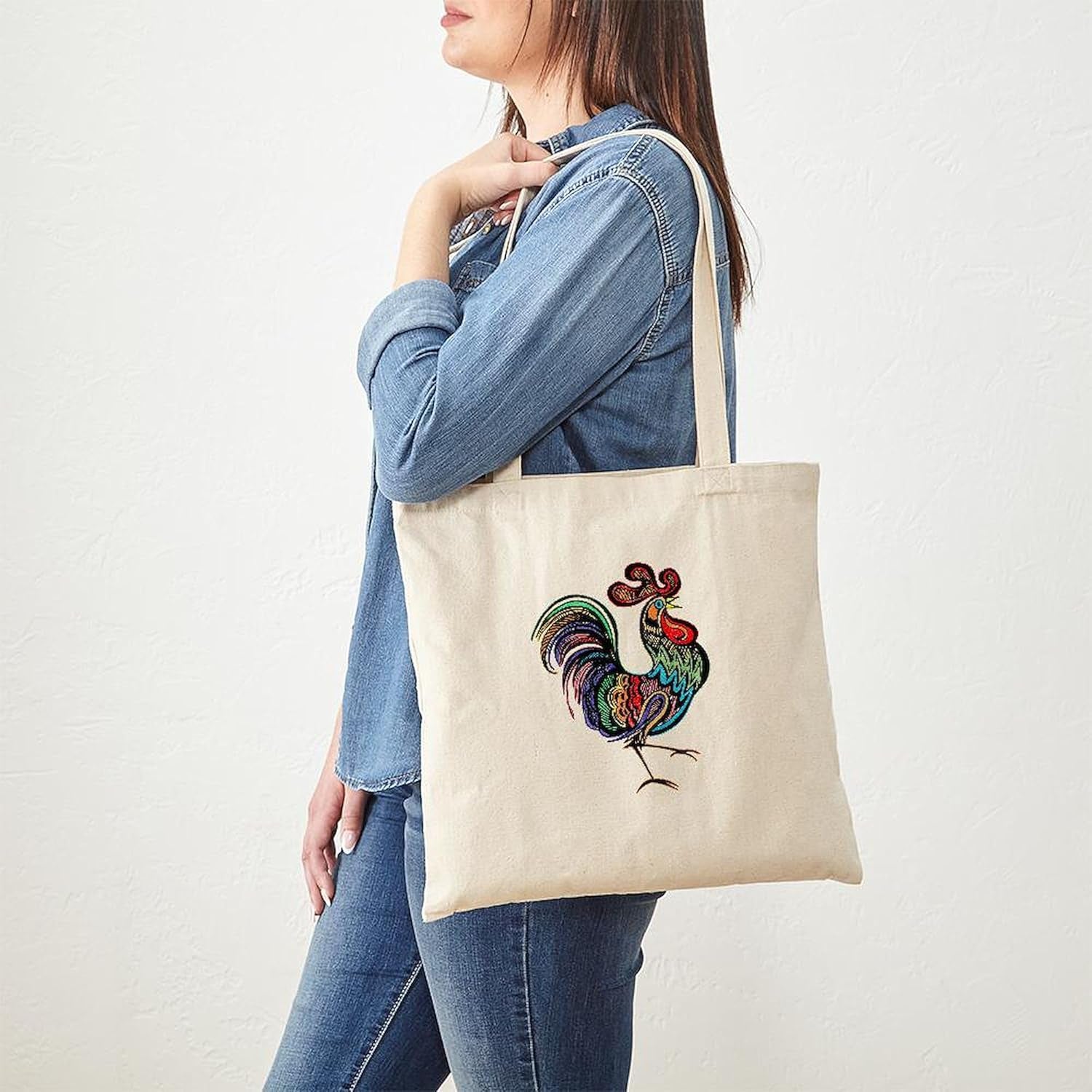 Rooster Tote Bag Natural Canvas Tote Bag, Reusable Shopping Bag