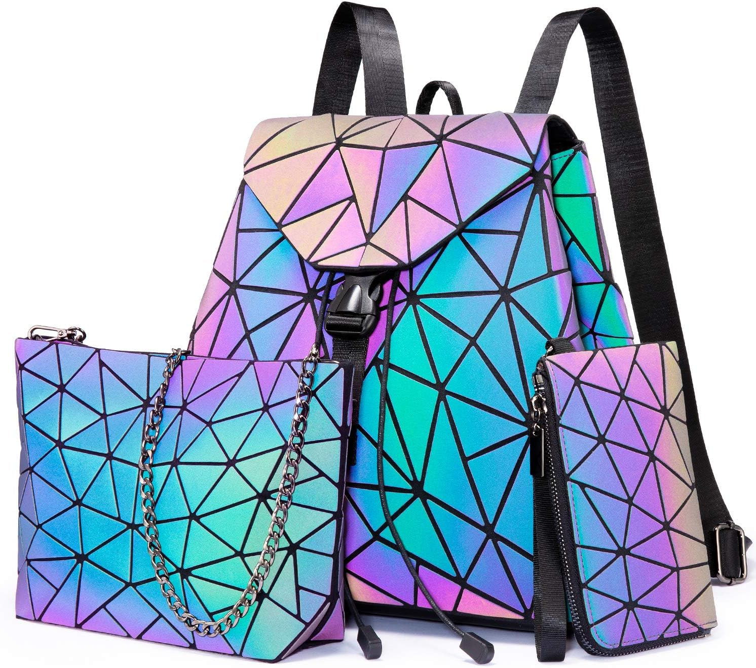 Geometric Luminous Purses and Handbags for Women Holographic Reflective Crossbody Bag Wallet