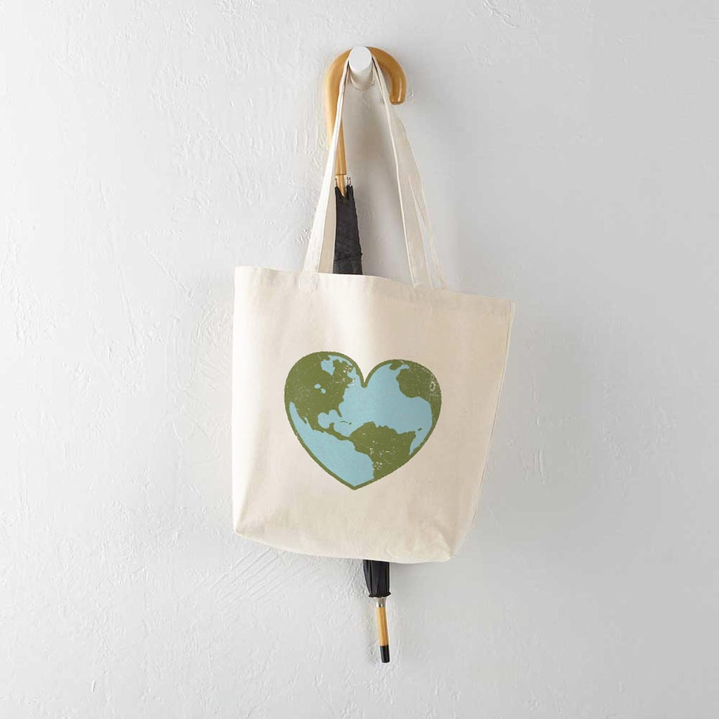 Earth Love Tote Bag Natural Canvas Tote Bag, Reusable Shopping Bag