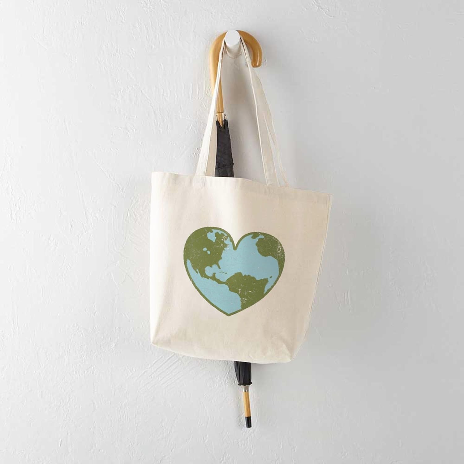 Earth Love Tote Bag Natural Canvas Tote Bag, Reusable Shopping Bag