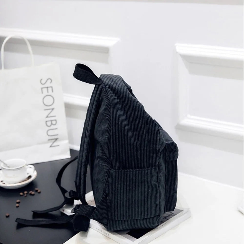 Pure Color Corduroy Backpack Fashion Women School Backpack Women Backpack Teenger Girl School Bags Female Bagpack