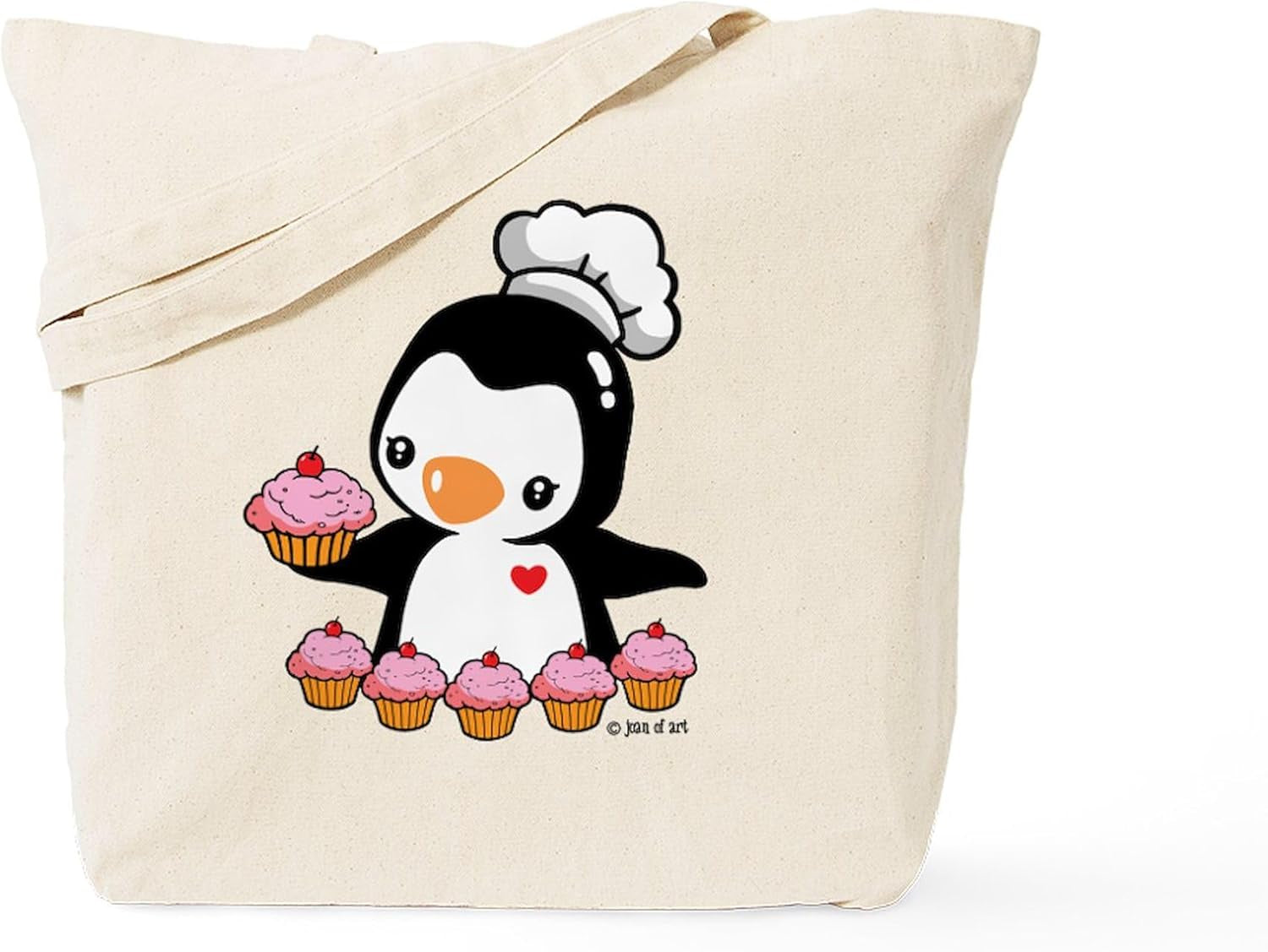 Cooking Penguin Tote Bag Reusable Natural Beige Canvas Shopping Bag