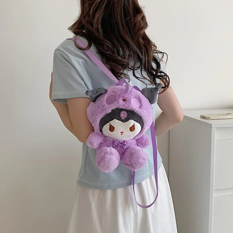 22Cm Kawaii  Plush Backpack Anime Kuromi Hello Kitty Cinnamoroll Plushie Bag Anime Cartoon Shoulder Backpacks Girl Gifts