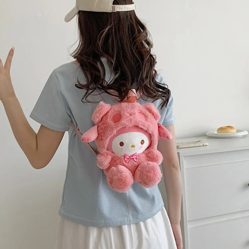 22Cm Kawaii  Plush Backpack Anime Kuromi Hello Kitty Cinnamoroll Plushie Bag Anime Cartoon Shoulder Backpacks Girl Gifts