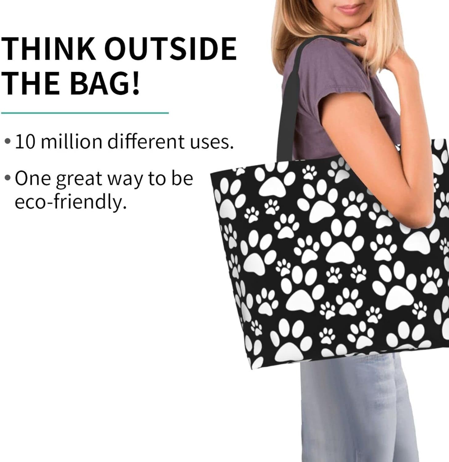 Dog Paws Canvas Tote Bag Large Women Casual Shoulder Bag Handbag, Reusable Multipurpose Heavy Duty Shopping Grocery Shoulder Bag for Outdoors.