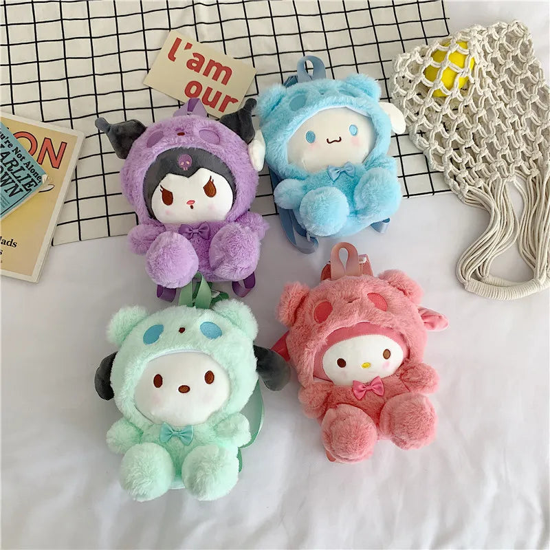 22Cm Kawaii  Plush Backpack Anime Kuromi Hello Kitty Cinnamoroll Plushie Bag Anime Cartoon Shoulder Backpacks Girl Gifts