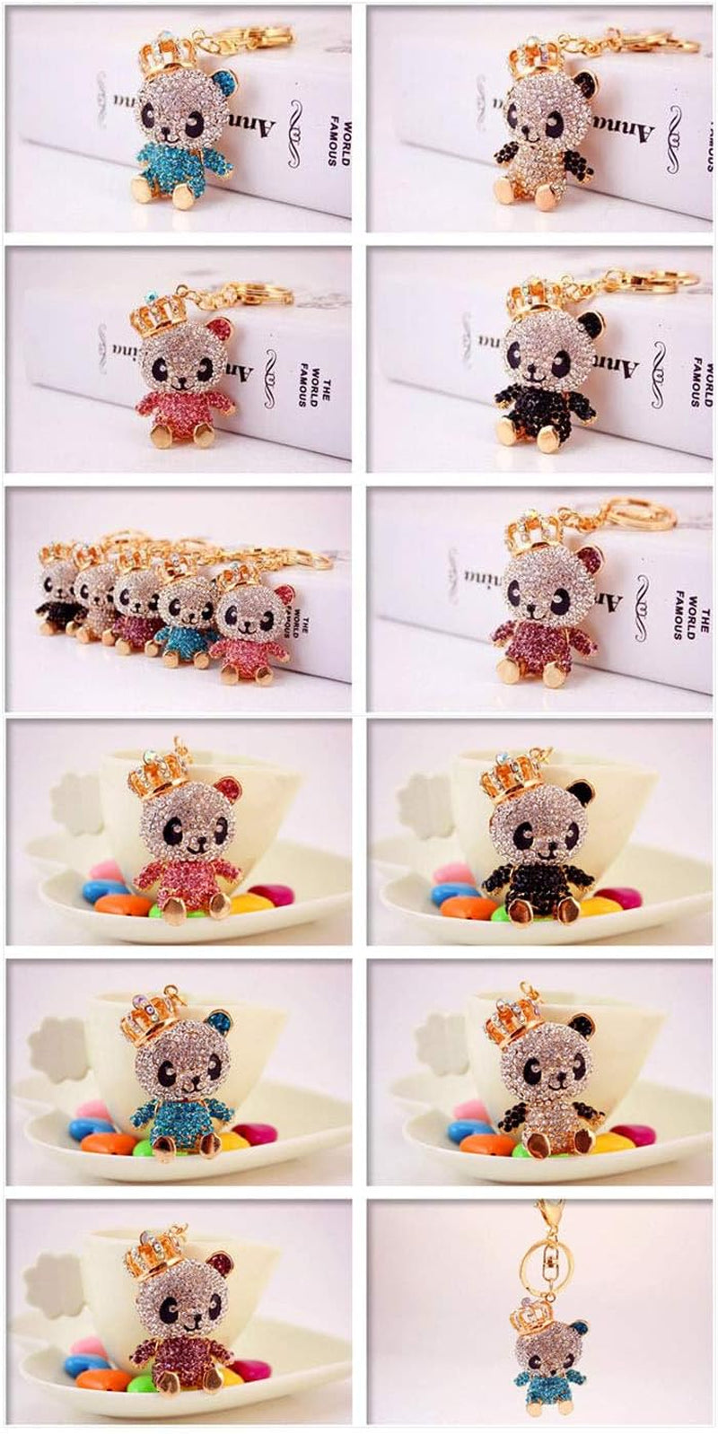 Cute Panda Shape Crystal Rhinestone Sparkling Keychain Bag Pendant Handbag Charm for Women Girls