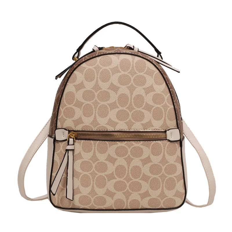 Girl Luxury Vintage Leather Backpack Women'S Stylish Backpacks Brown Shoulde Bag Travel Backpack Beige PVC Faux Leather Backpack