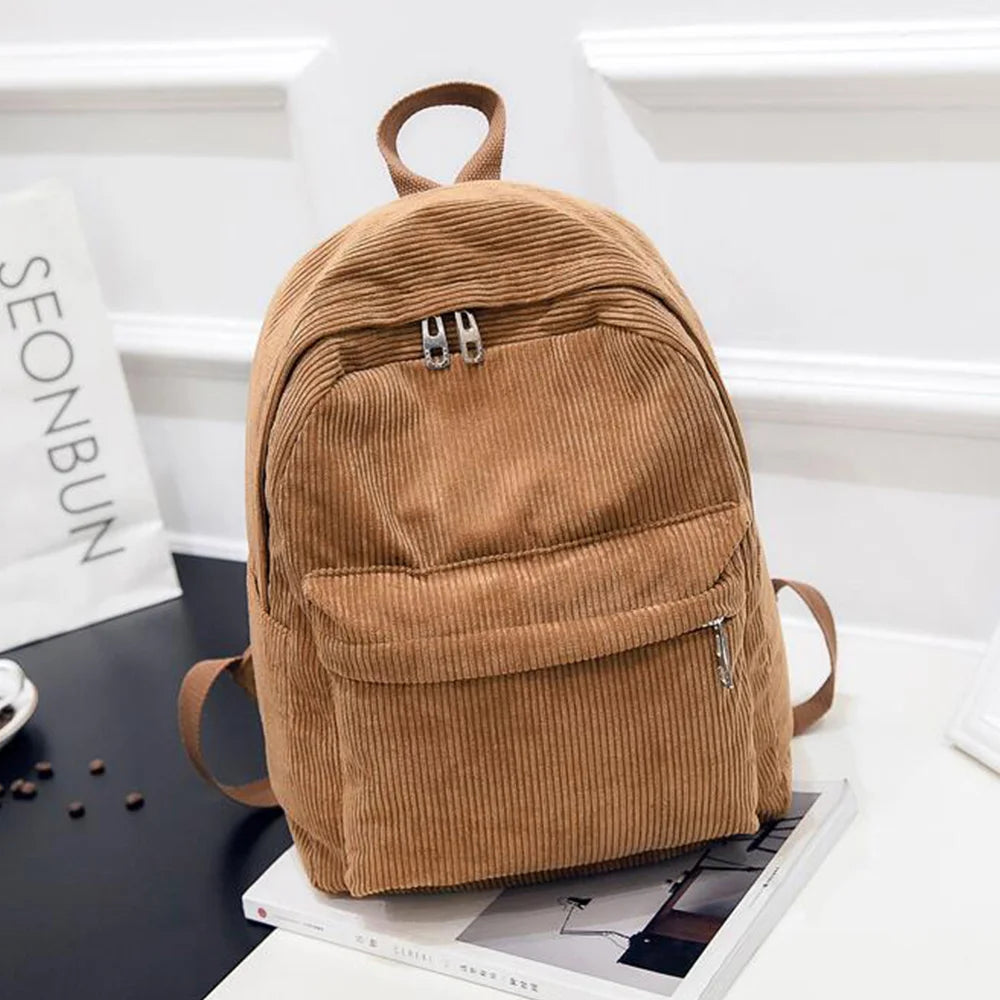 Pure Color Corduroy Backpack Fashion Women School Backpack Women Backpack Teenger Girl School Bags Female Bagpack