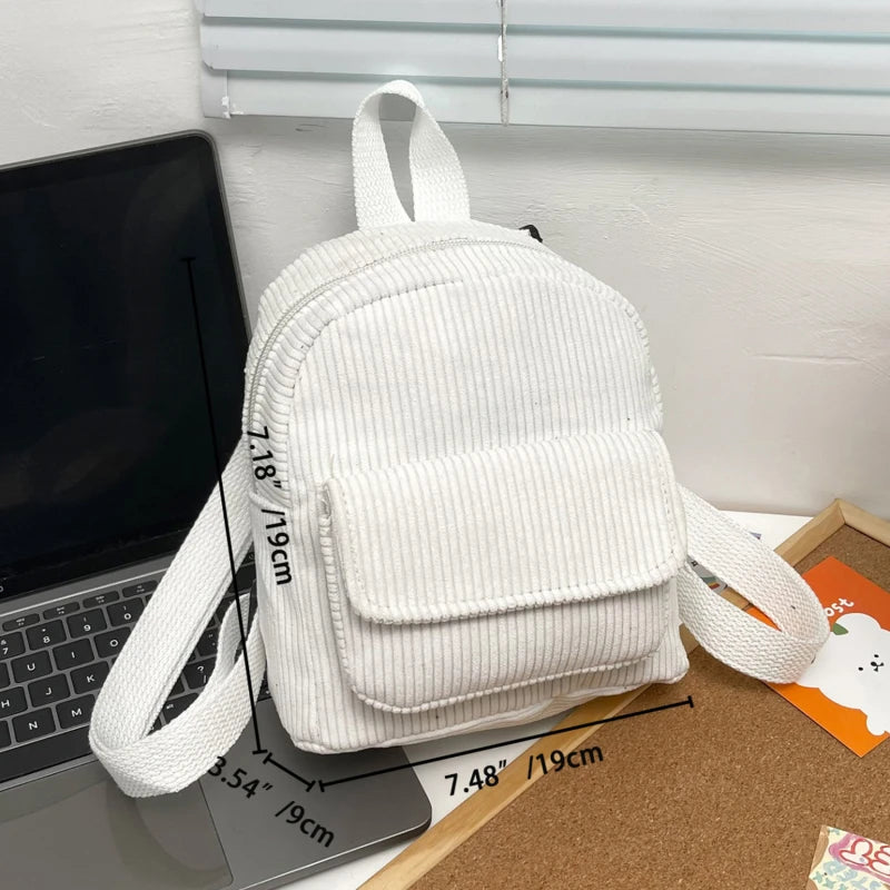 Solid Color Corduroy Mini Backpack Lightweight Small Backpacks Travel Rucksack School Baskpack Casual Girl Backpack
