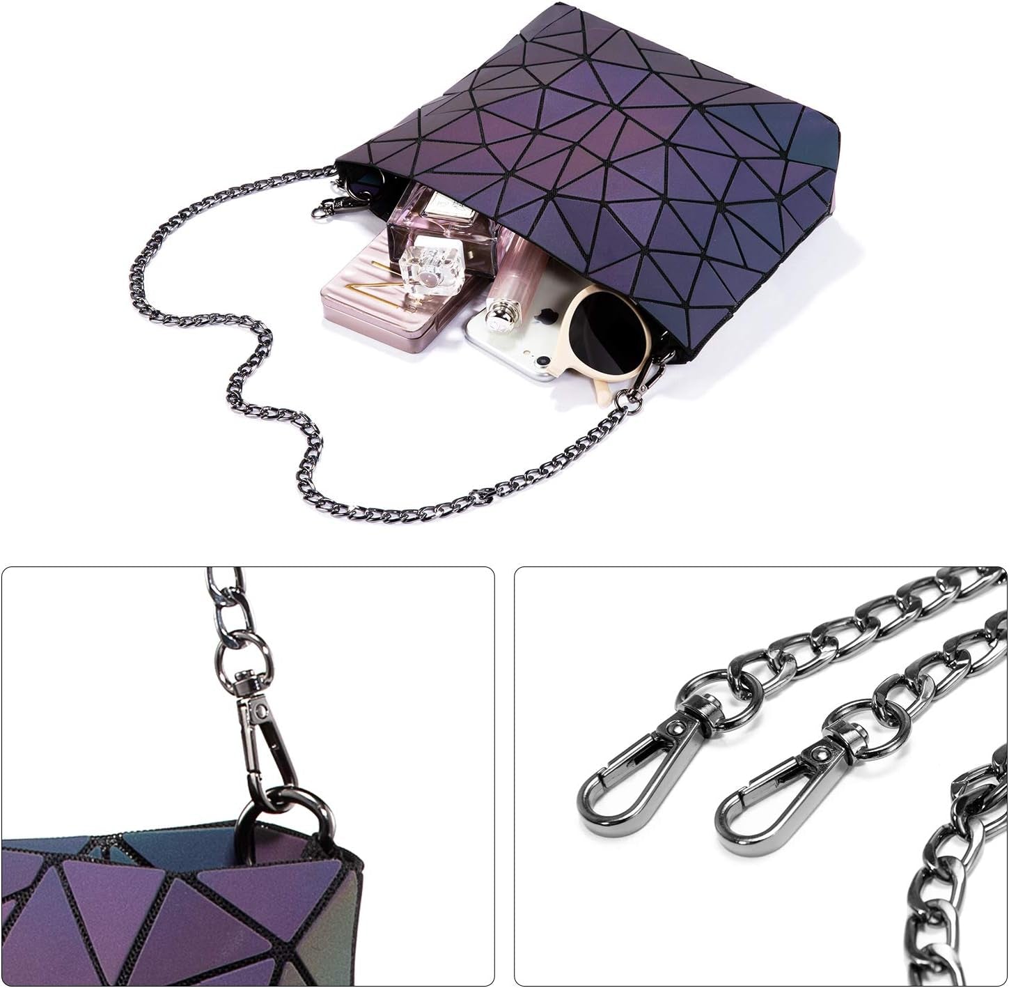 Geometric Luminous Purses and Handbags for Women Holographic Reflective Crossbody Bag Wallet