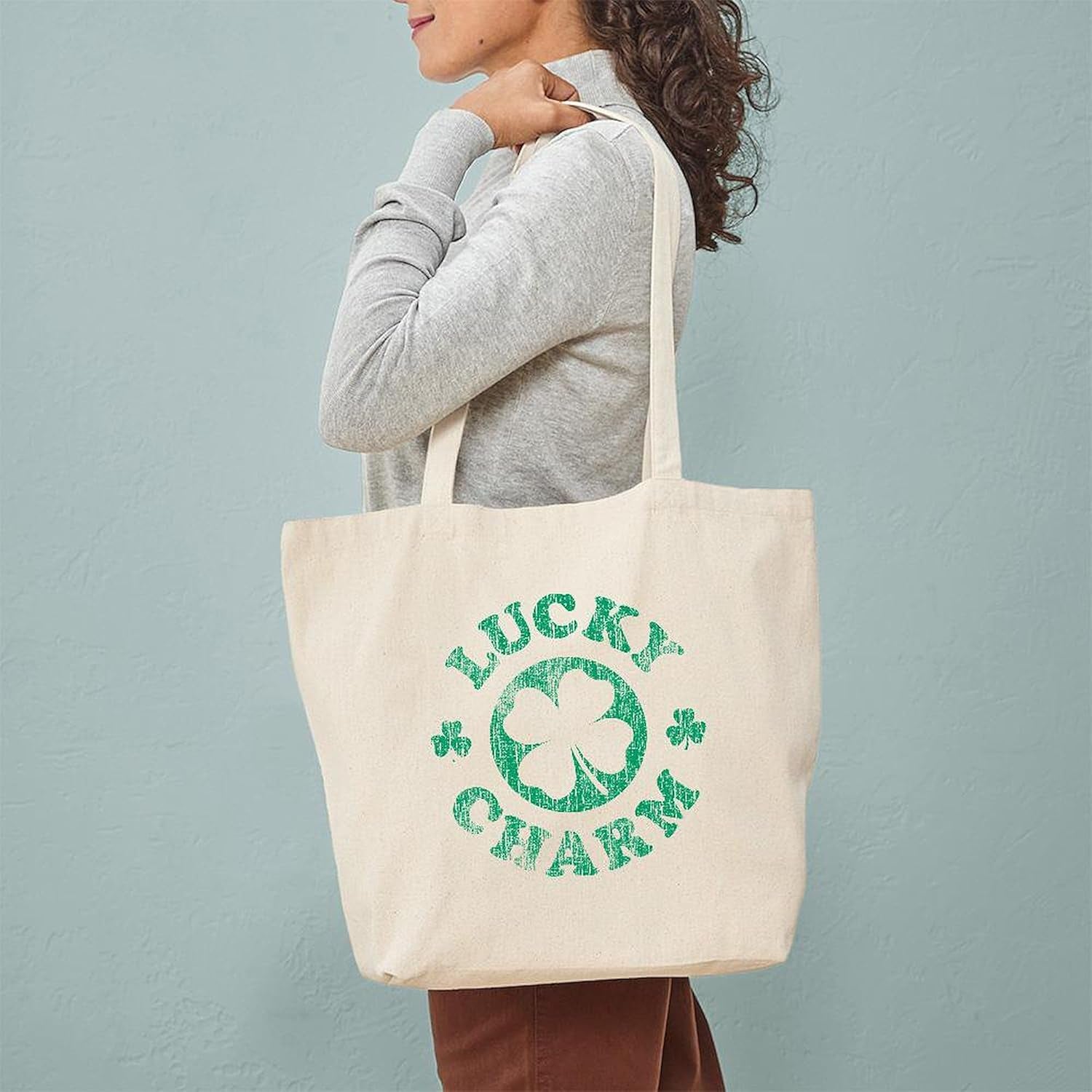 Vintage Lucky Charm Tote Bag Natural Canvas Tote Bag, Reusable Shopping Bag