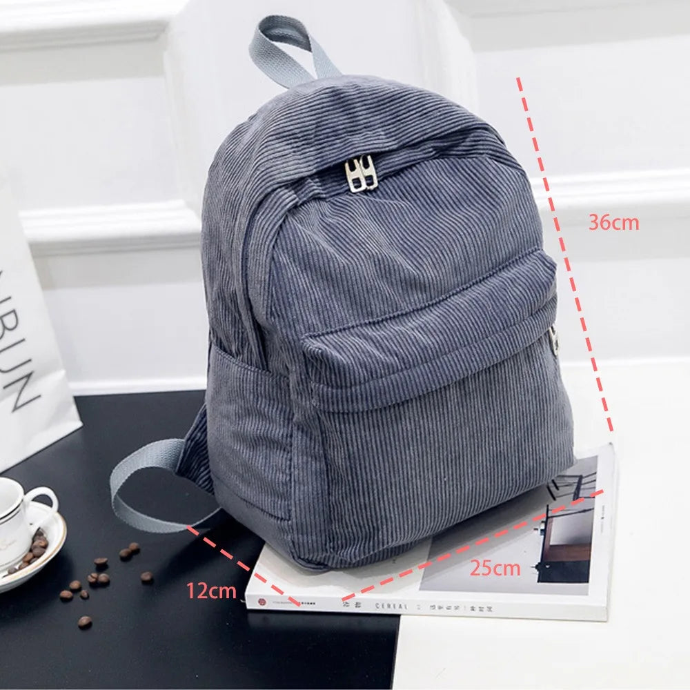 Pure Color Corduroy Backpack Fashion Women School Backpack Women Backpack Teenger Girl School Bags Female Bagpack