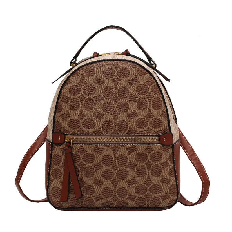 Girl Luxury Vintage Leather Backpack Women'S Stylish Backpacks Brown Shoulde Bag Travel Backpack Beige PVC Faux Leather Backpack
