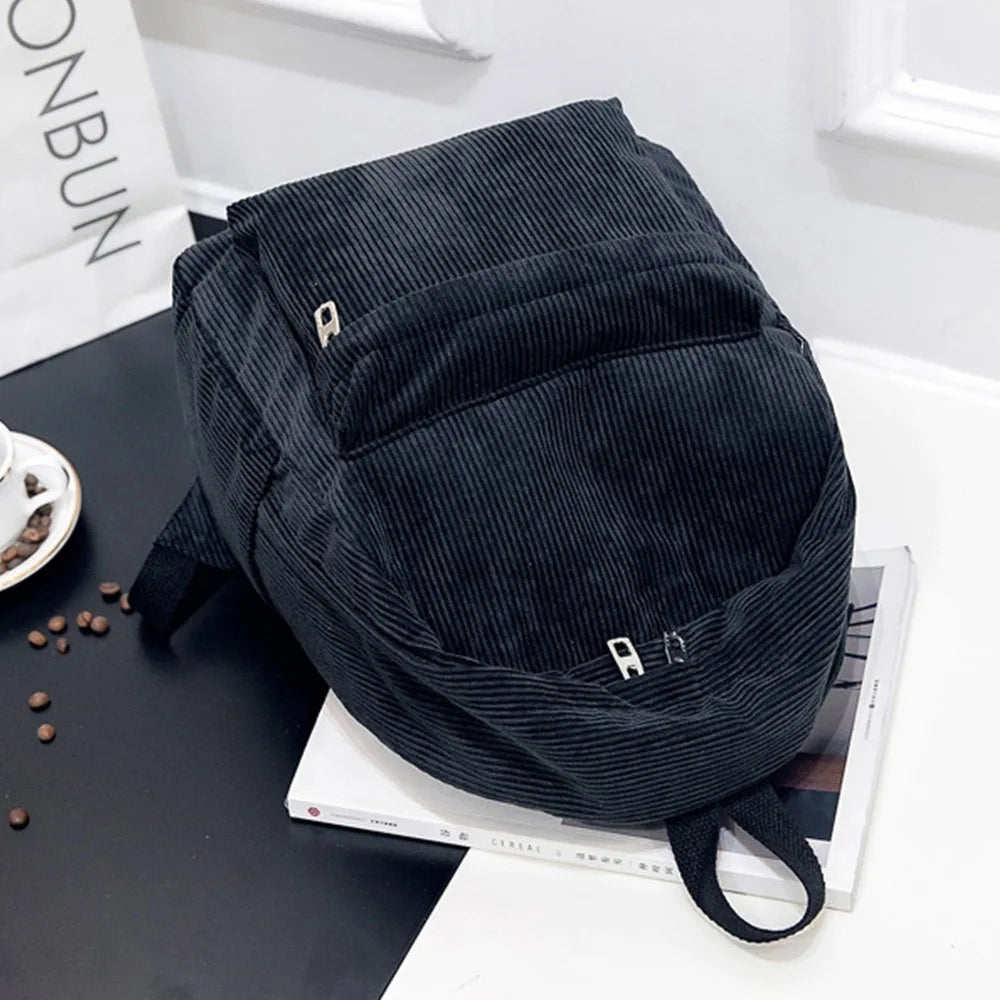 Pure Color Corduroy Backpack Fashion Women School Backpack Women Backpack Teenger Girl School Bags Female Bagpack