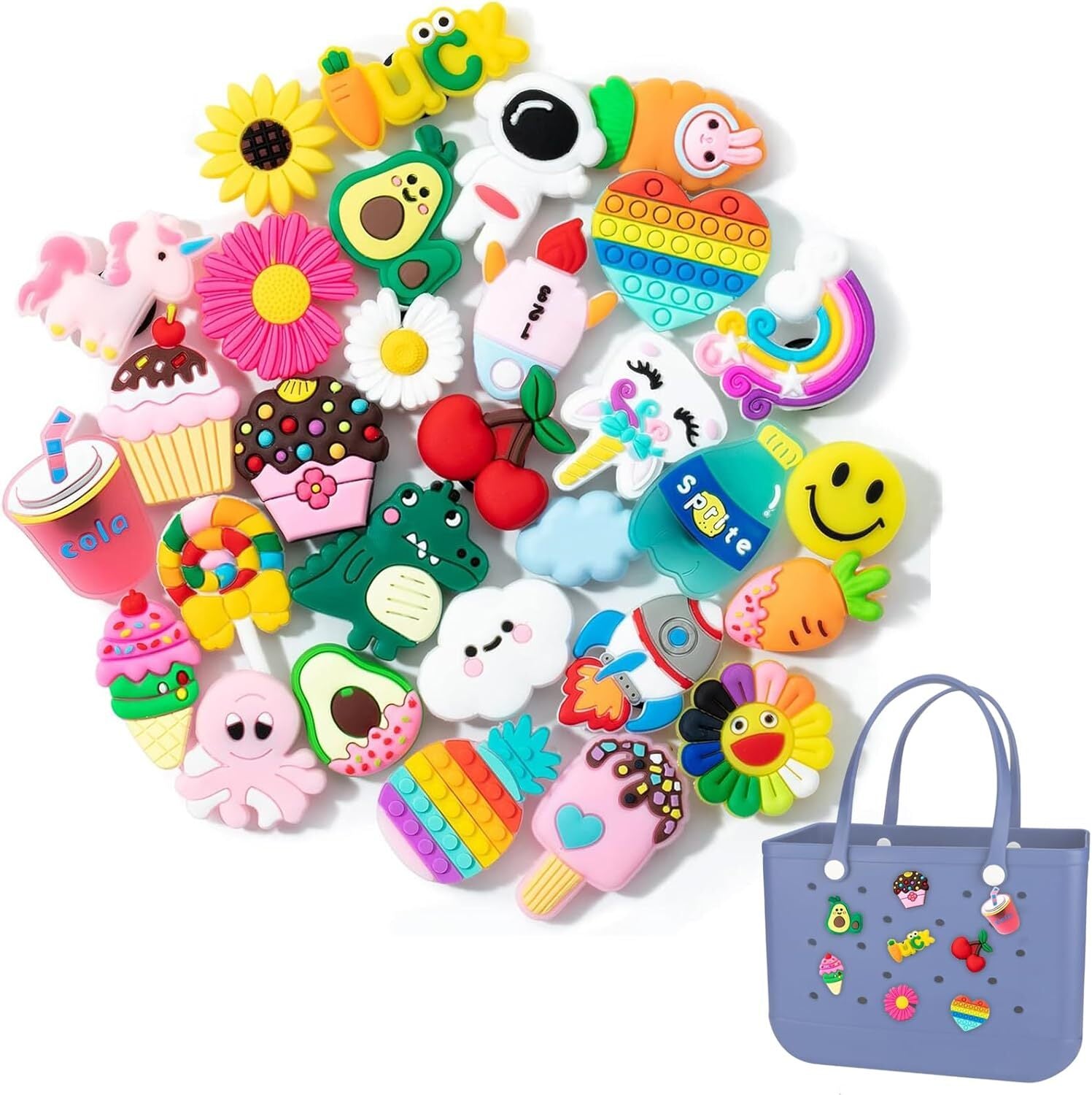 Bag Charms for Bogg Bag Accessories 30PCS PVC Cute Decorative Bogg Bag Charms Fo
