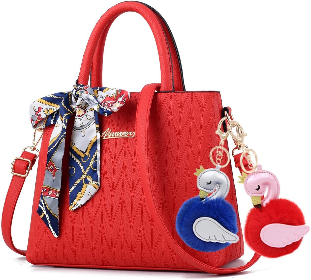 Christmas Gift 2 Pcs Pompom Doll Pendant Wallet Ornaments Leather Swan Keychain Fluffy Accessories Car Bag Ornaments