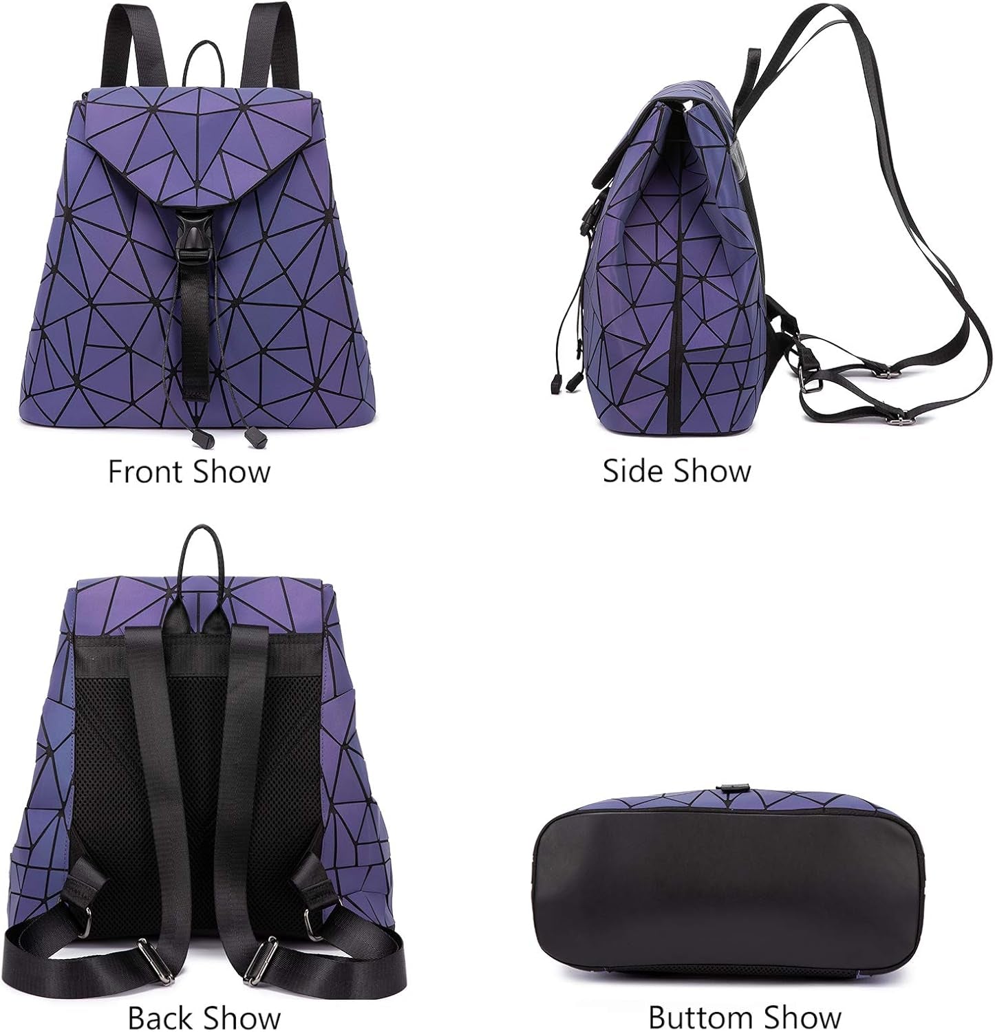 Geometric Luminous Backpack for Women Holographic Reflective Purses Crossbody Bag Wallet
