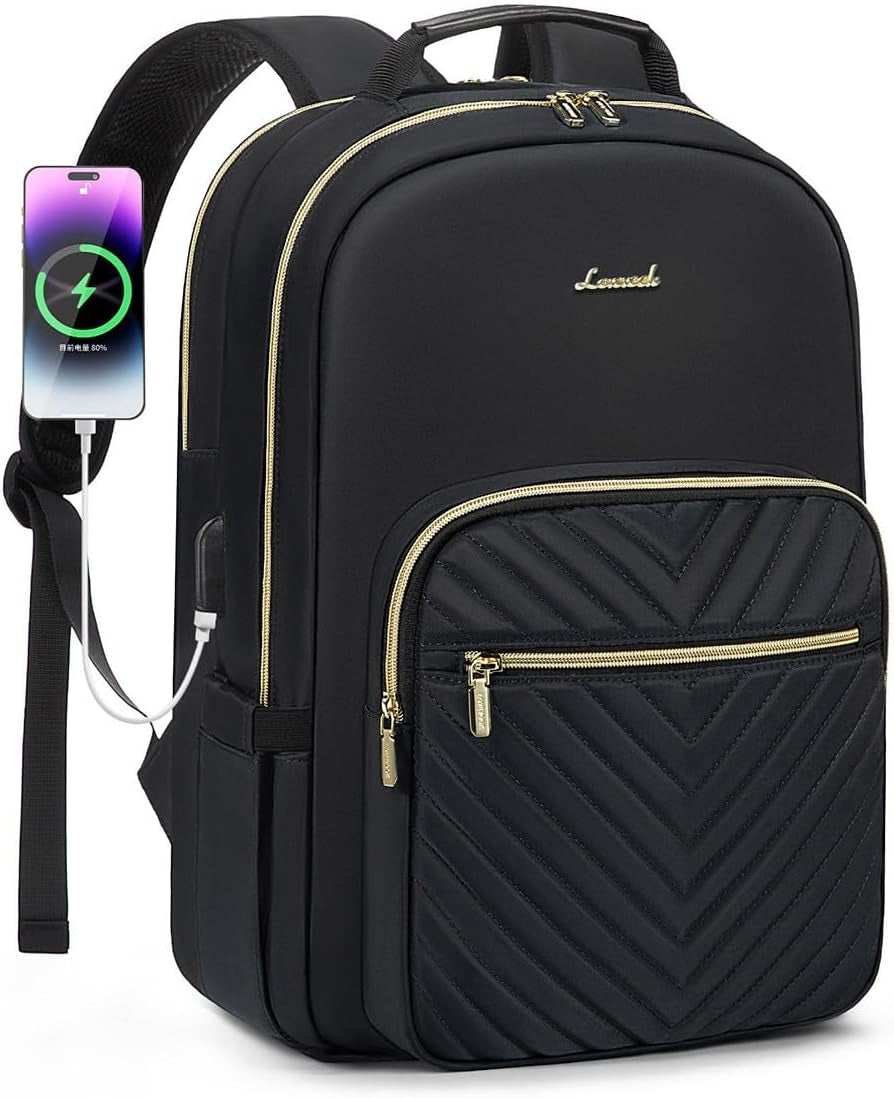 Laptop Backpack for Women 15.6 Inch,Cute Womens Travel Backpack Purse,Professional Laptop Computer Bag,Waterproof Work Business College Teacher Bags Carry on Backpack with USB Port,Black