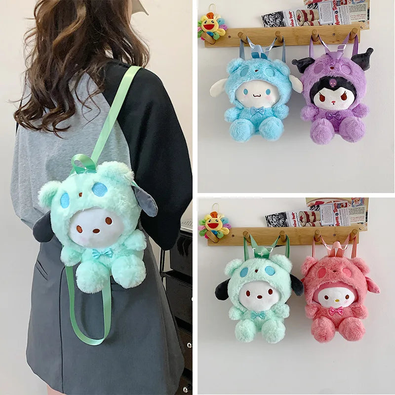 22Cm Kawaii  Plush Backpack Anime Kuromi Hello Kitty Cinnamoroll Plushie Bag Anime Cartoon Shoulder Backpacks Girl Gifts