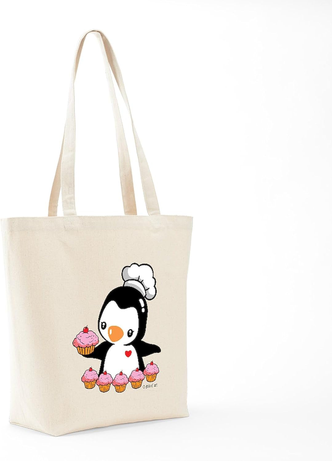 Cooking Penguin Tote Bag Reusable Natural Beige Canvas Shopping Bag