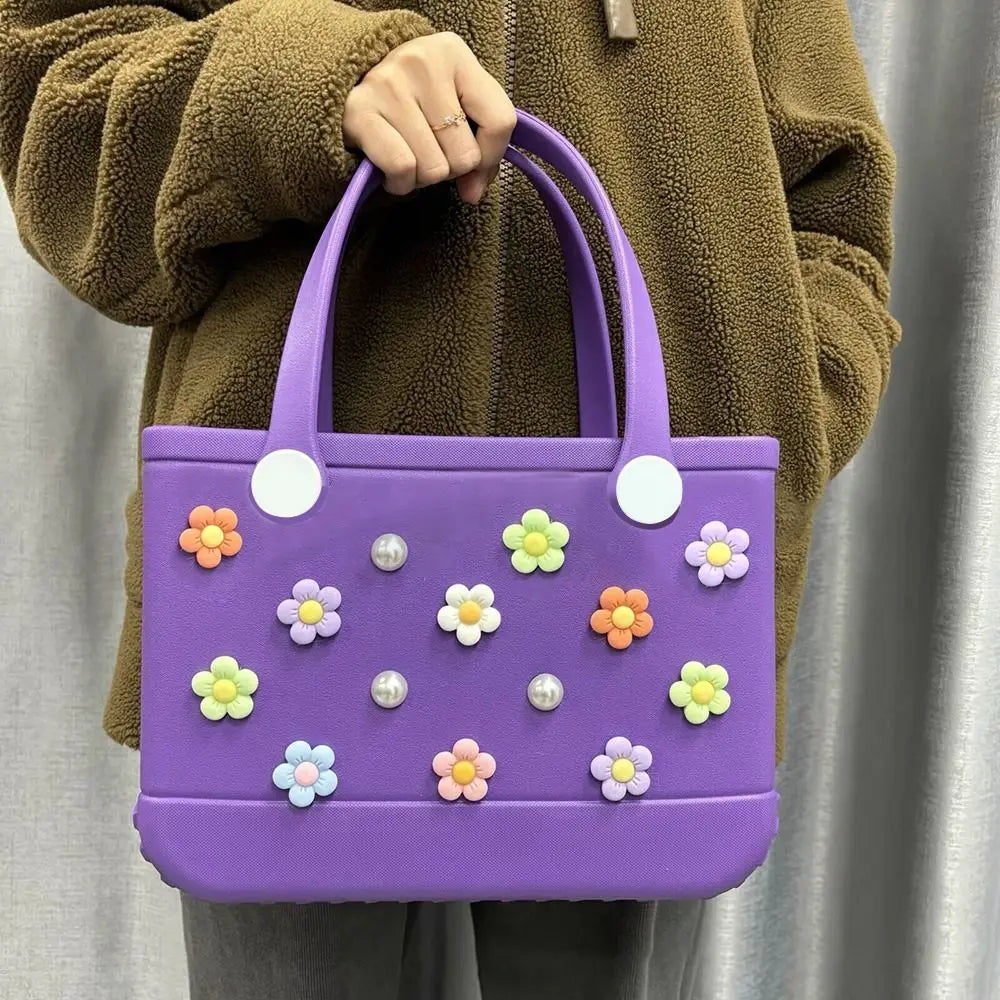 24Pcs Flowers and Pearls Charms for Bogg Bag Compatible with Women Rubber Beach Bag Tote Handbag Decoration