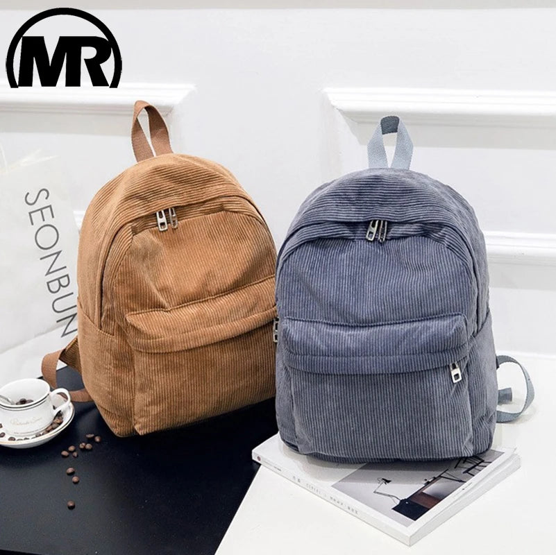 Pure Color Corduroy Backpack Fashion Women School Backpack Women Backpack Teenger Girl School Bags Female Bagpack