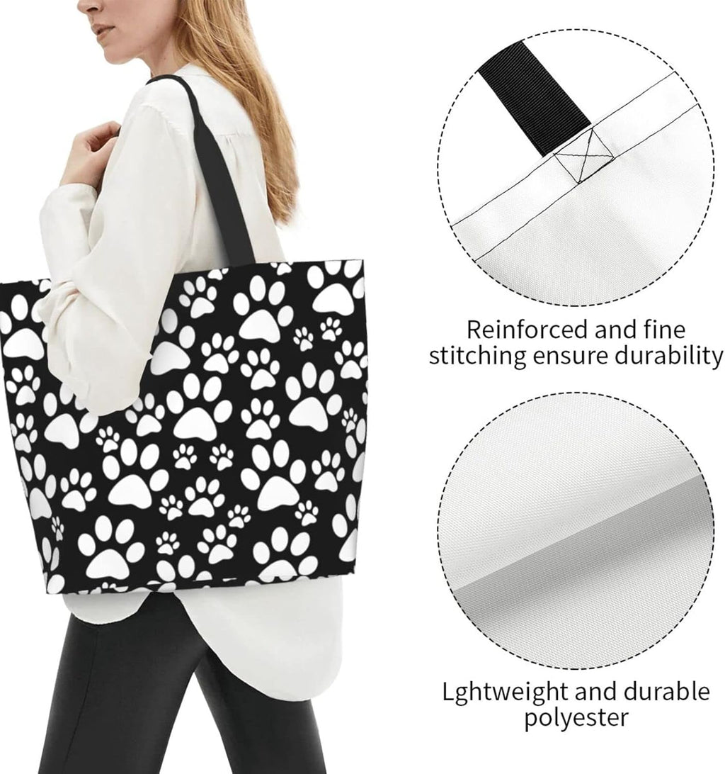 Dog Paws Canvas Tote Bag Large Women Casual Shoulder Bag Handbag, Reusable Multipurpose Heavy Duty Shopping Grocery Shoulder Bag for Outdoors.