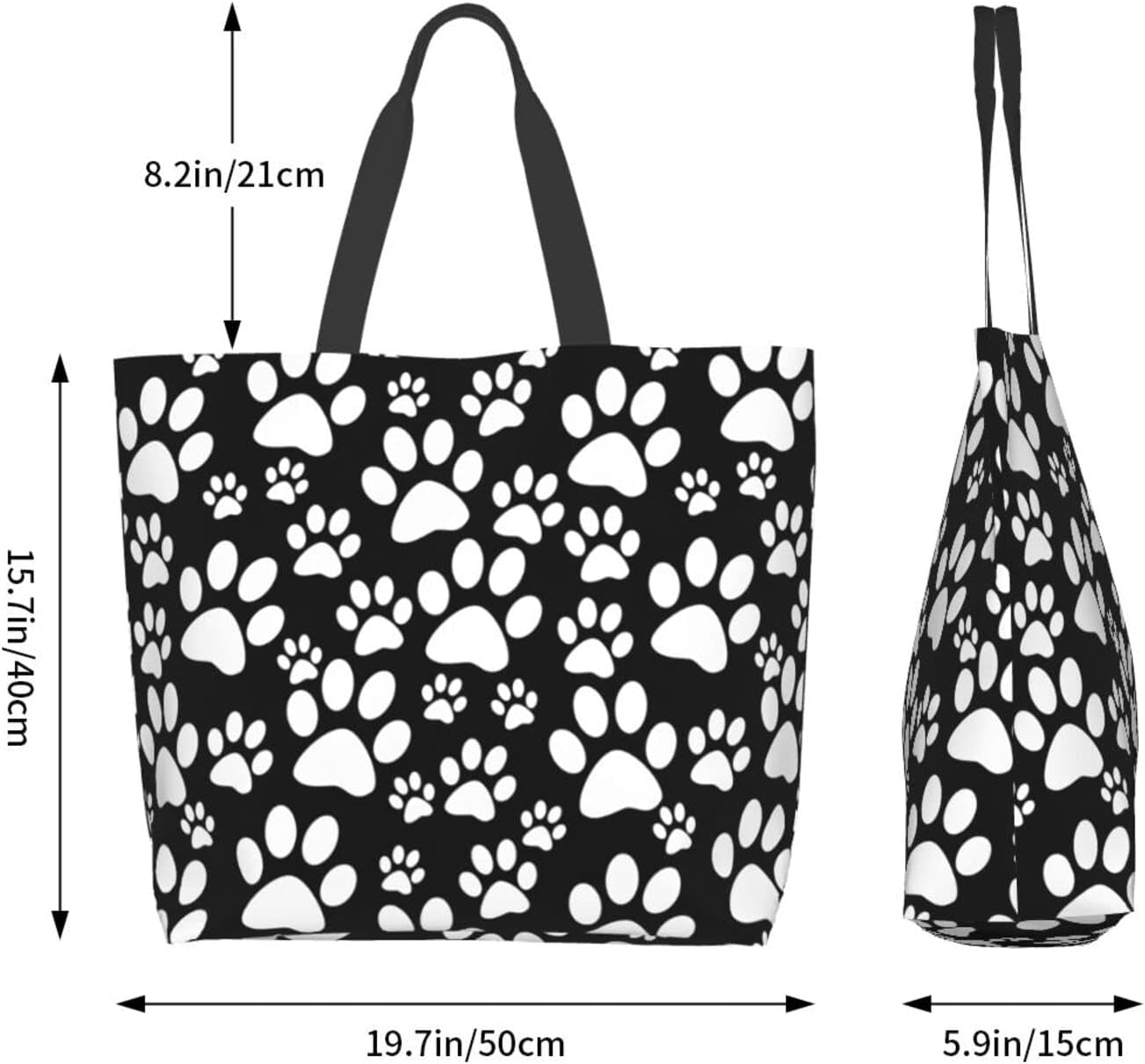 Dog Paws Canvas Tote Bag Large Women Casual Shoulder Bag Handbag, Reusable Multipurpose Heavy Duty Shopping Grocery Shoulder Bag for Outdoors.