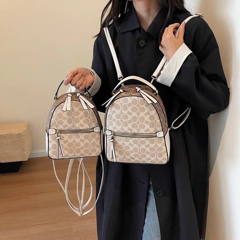 Girl Luxury Vintage Leather Backpack Women'S Stylish Backpacks Brown Shoulde Bag Travel Backpack Beige PVC Faux Leather Backpack