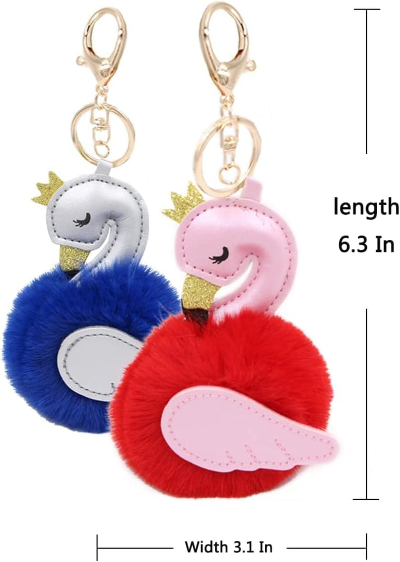 Christmas Gift 2 Pcs Pompom Doll Pendant Wallet Ornaments Leather Swan Keychain Fluffy Accessories Car Bag Ornaments