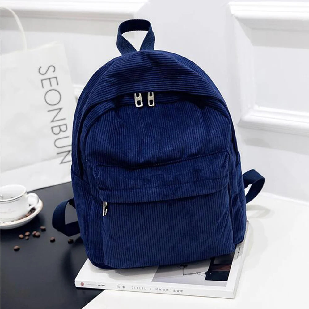 Pure Color Corduroy Backpack Fashion Women School Backpack Women Backpack Teenger Girl School Bags Female Bagpack